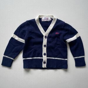 Vtg 80s IZOD Lacoste Infant & Toddlers Navy + White Knit Cardigan / Sz 3T Boys